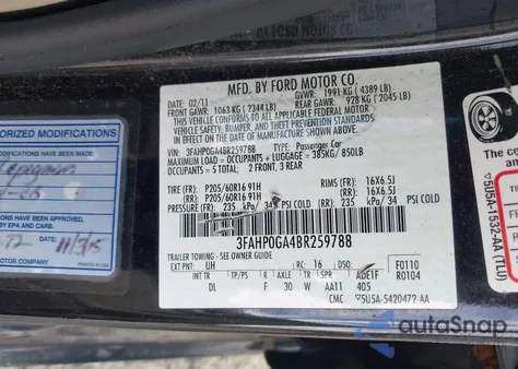 2011 Ford Fusion S from USA, damaged, VIN 3FAHP0GA4BR259788